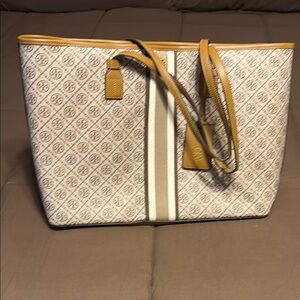 Tory Burch Tan and Cream Tote with Geometric Pattern